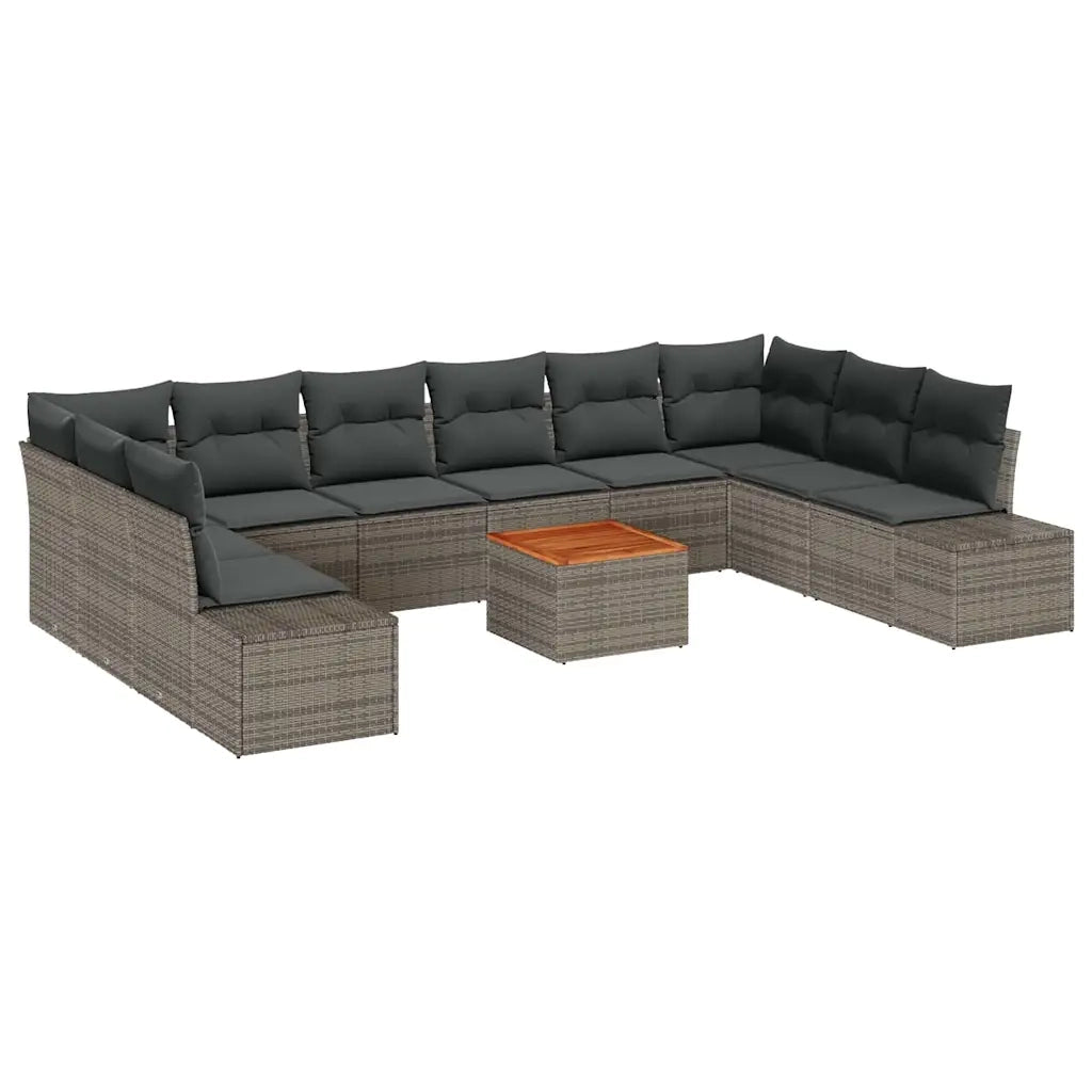 Set Divano da Giardino con cuscino 11 pcs Grigio polyrattan