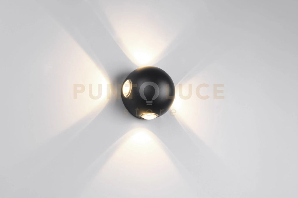 AVISIO APPLIQUE DA ESTERNO LED 8W 1000lm, 3000K SFERA QUADRI-EMISSIONE NERA IP54 D.10,5CM