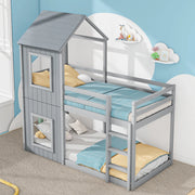Letto a castello funzionale in pino grigio 90x200 cm