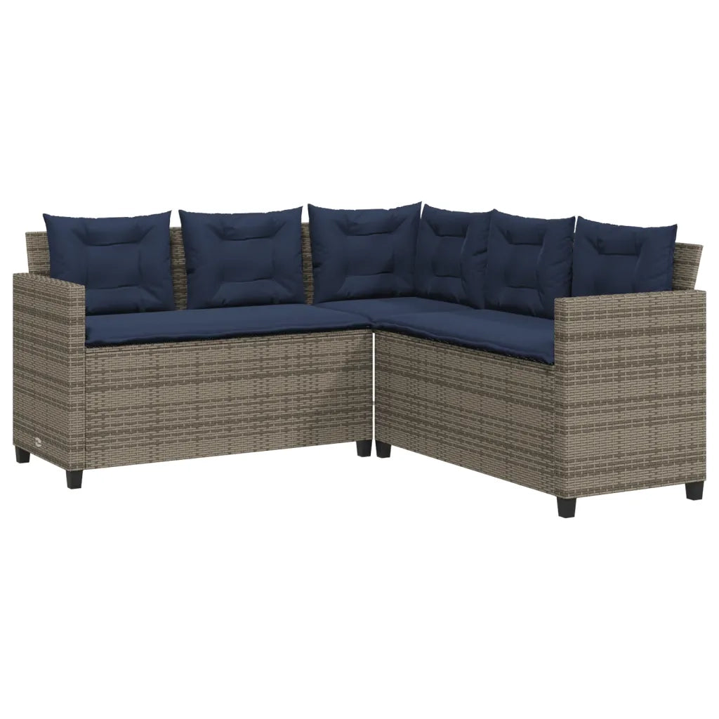 Divano da giardino con Tavolino e cuscini a forma di L in Polyrattan Grigio 369046
