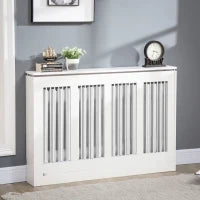 Copritermosifone a Doghe Moderno ed Elegante per la Casa, in MDF e Acciaio, 120x18x84cm, Bianco
