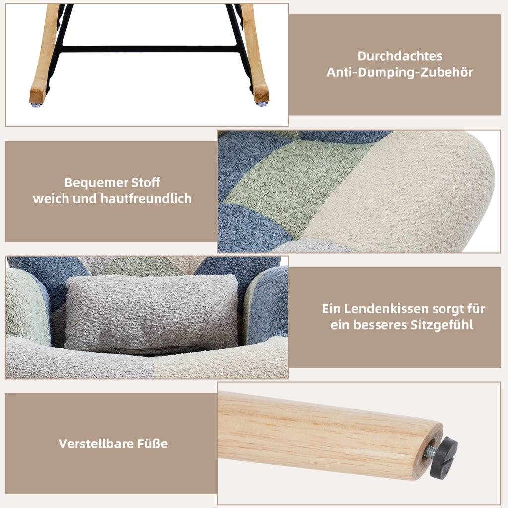 SEDIA A DONDOLO con poggiapiedi 122x68x91 cm Beige e Blu