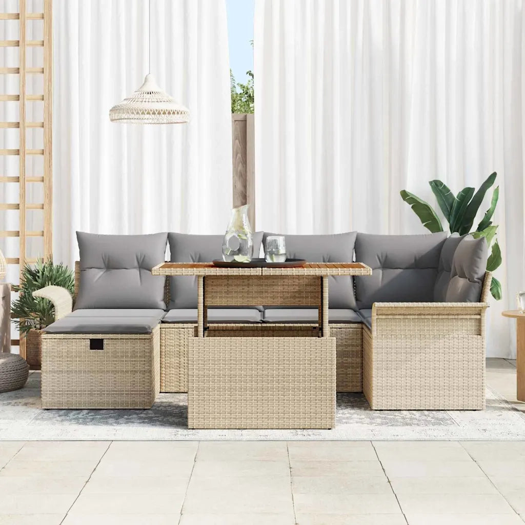 Set Divano da Giardino con cuscino 7 pcs Beige polyrattan