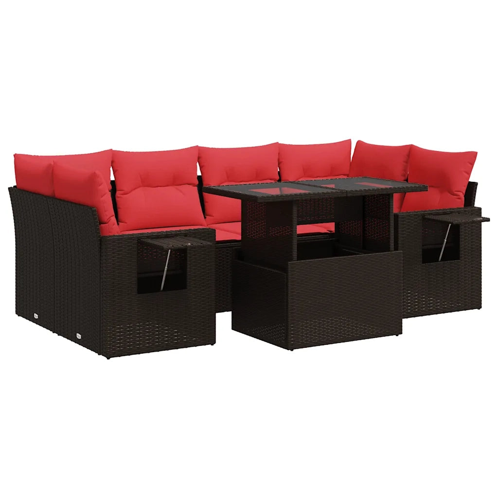 Set Divani da Giardino 7pz con Cuscini Marrone Polyrattan Acacia 3326435
