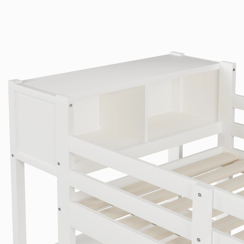 Letto a soppalco 90x200 cm con scrivania; ripiani e armadio; bianco