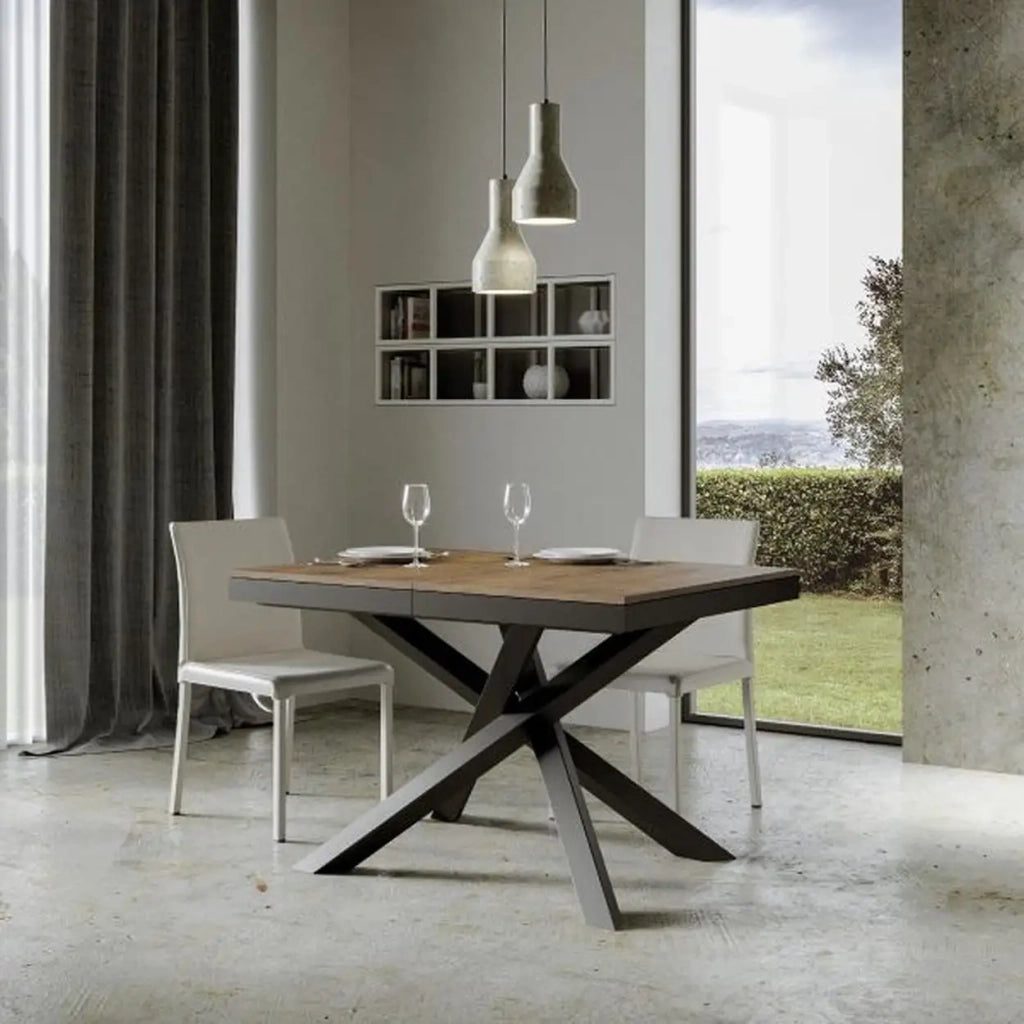 Tavolo allungabile 120/224x90 cm Volantis Evolution colore noce telaio e gambe antracite