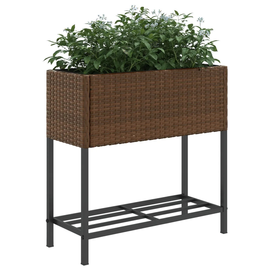 Fioriera da Giardino con Ripiano Marrone in Polyrattan 366388