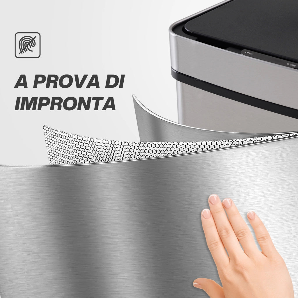Pattumiera a 3 Scomparti con Sensore Infrarossi ¨C Minimal ¨C Acciaio e ABS, 42x30x81 cm