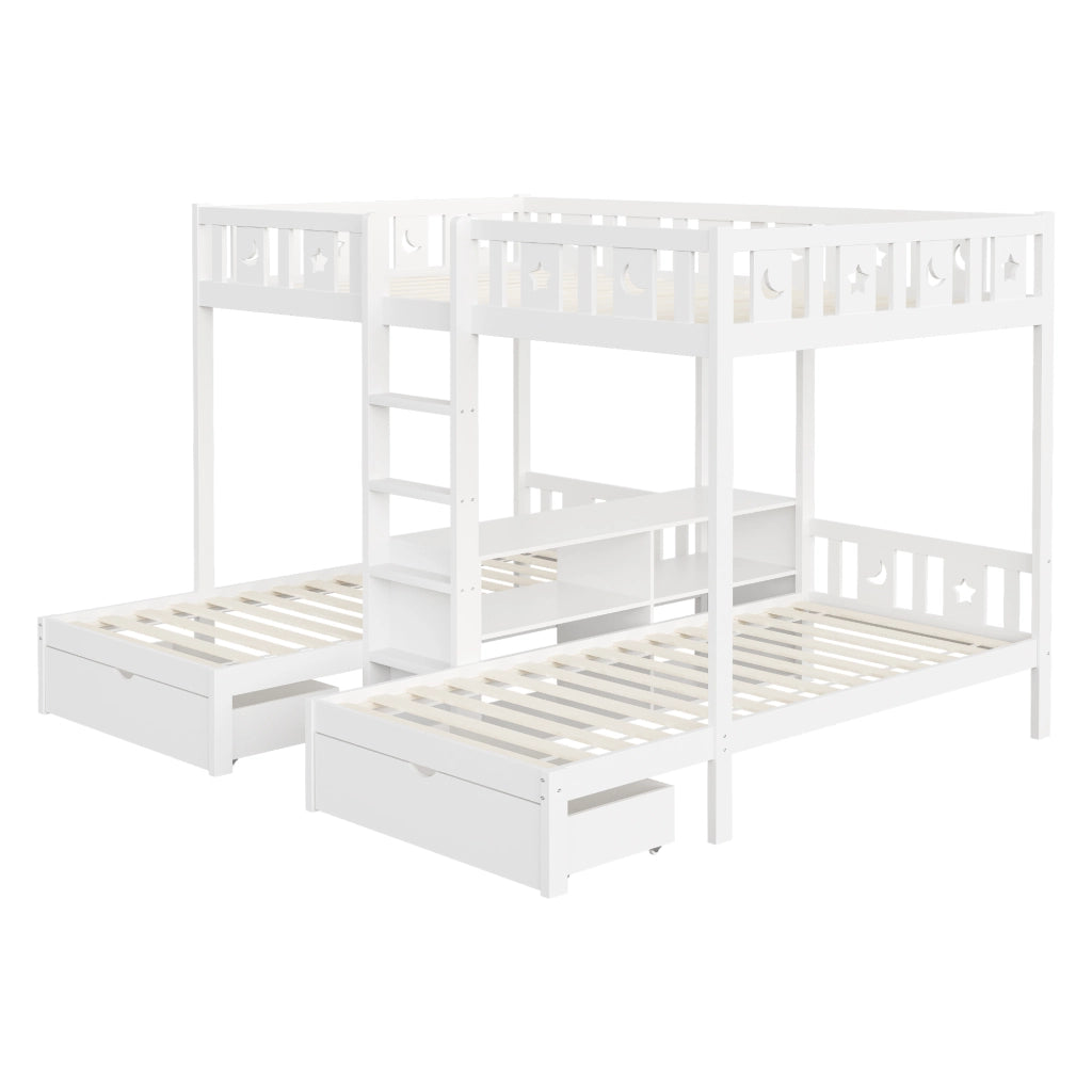 Letto a castello con scala e vano contenitore legno bianco 140x200 cm
