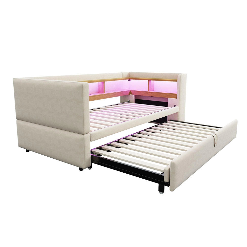 Divano letto - Xylo - 90/180x190 cm LED USB beige