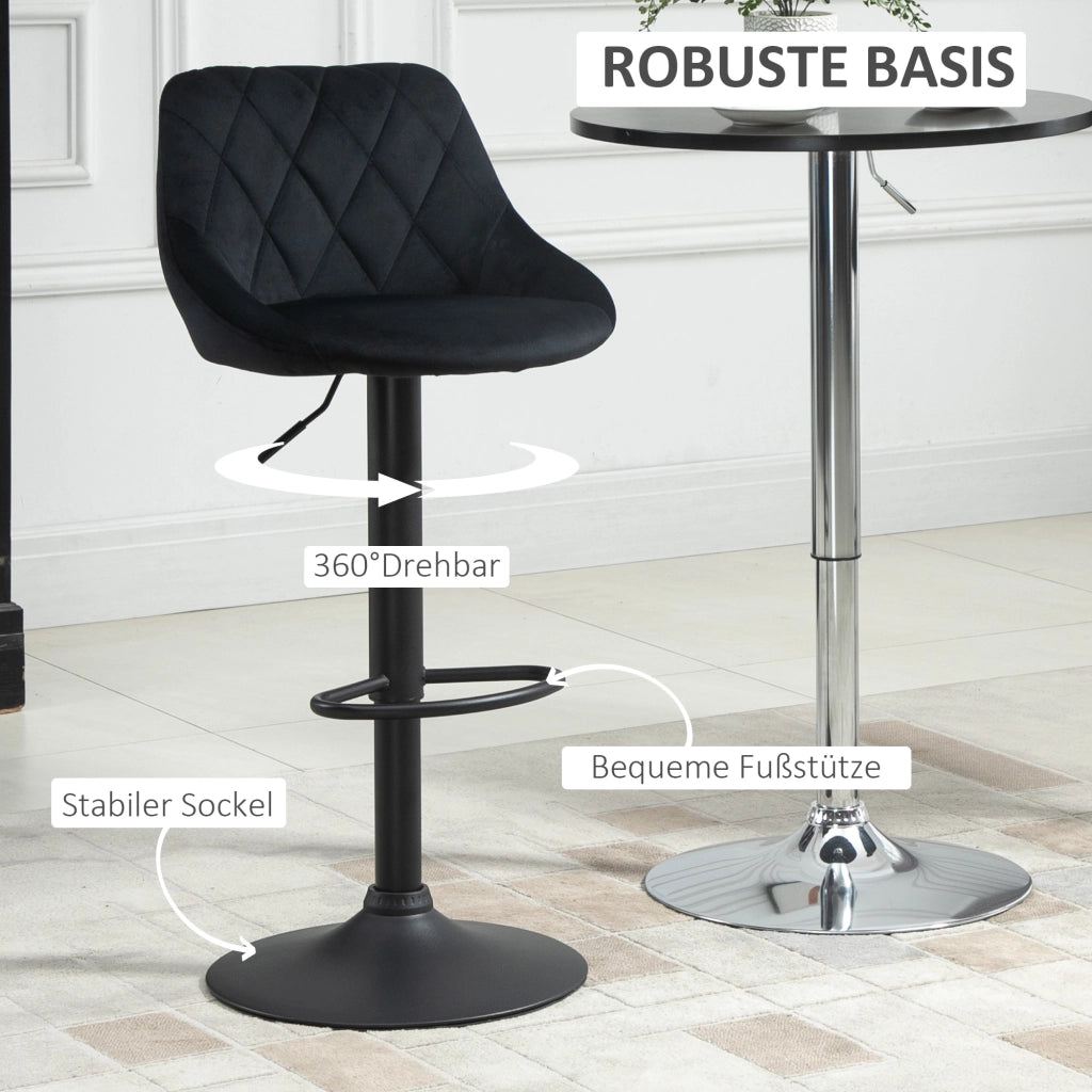 Set di 2 sgabelli da bar ¨C Minimal ¨C regolabili, girevoli, rivestimento in velluto, struttura in metallo nero