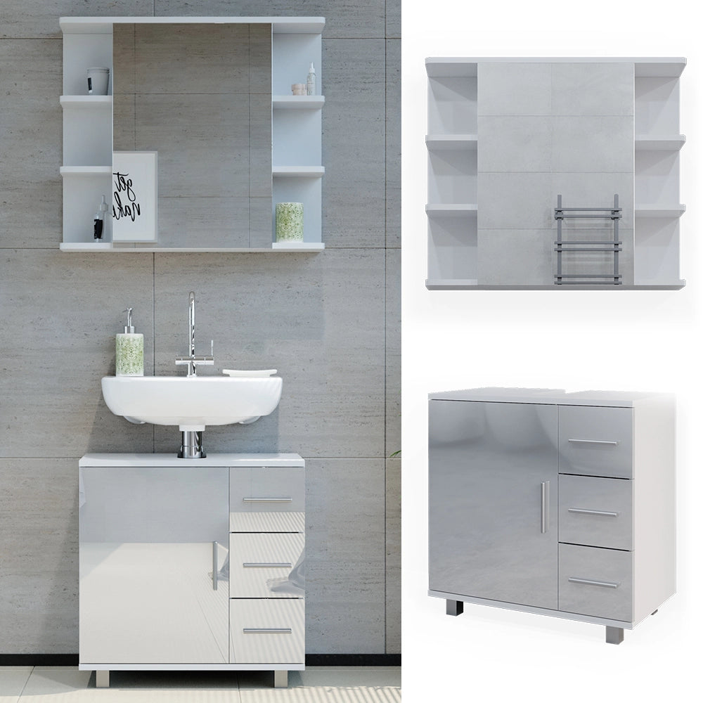 Vicco Set mobili bagno Bianco lucido 2 parti