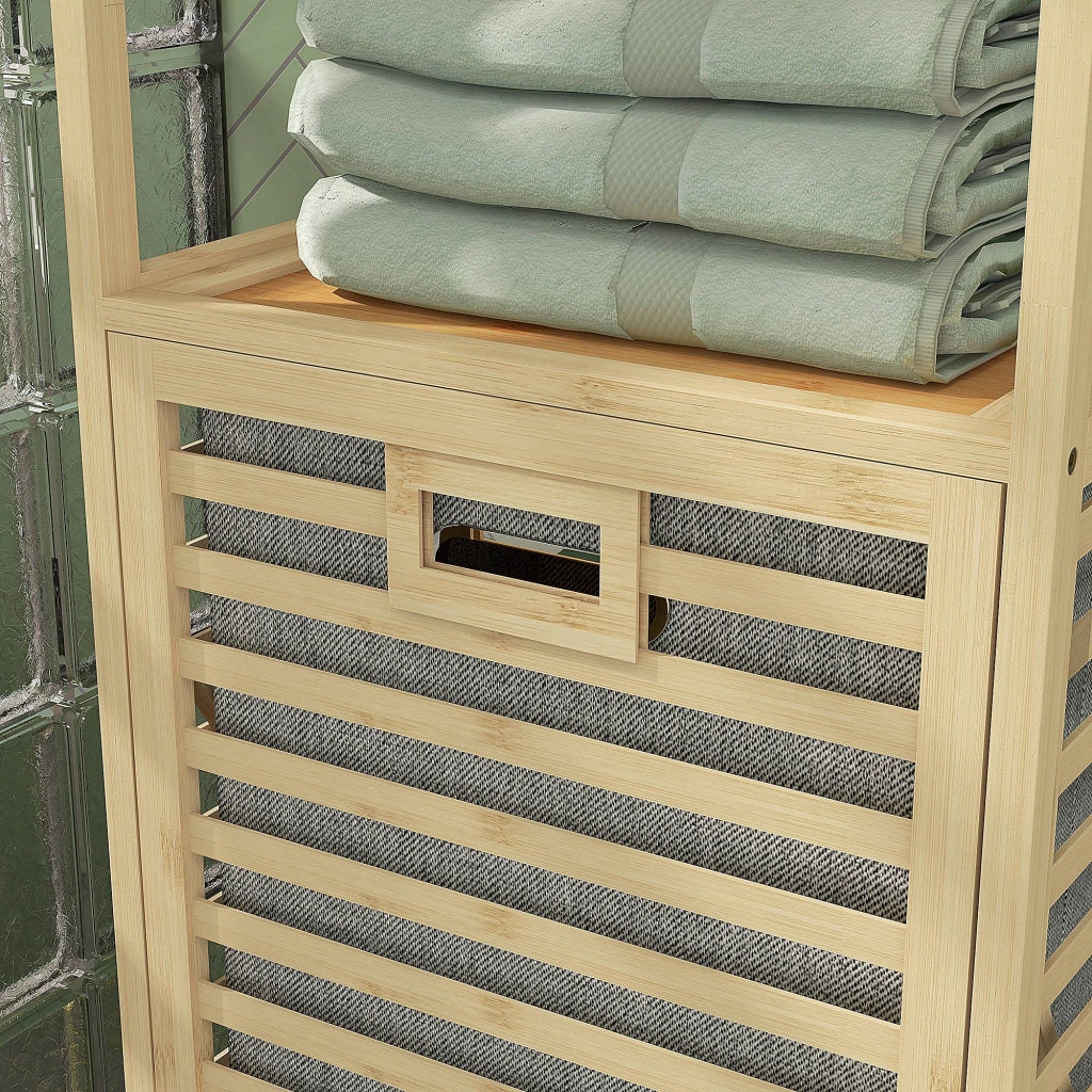 Mobile da Bagno con Ripiani e Cesto per Biancheria ¨C Minimal ¨C 44x33x160 cm Natural
