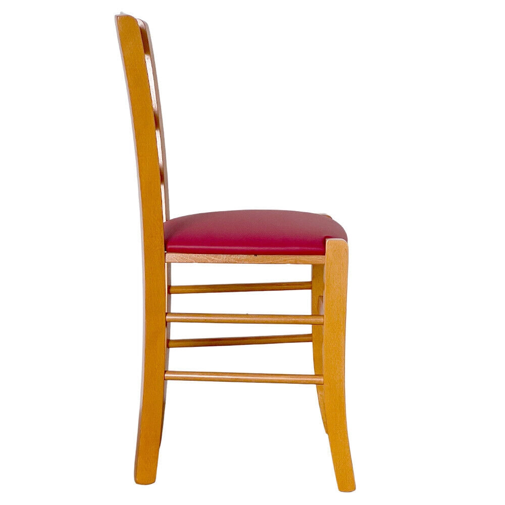 Sedia in legno Paesana in finitura color ciliegio con seduta in similpelle rosso