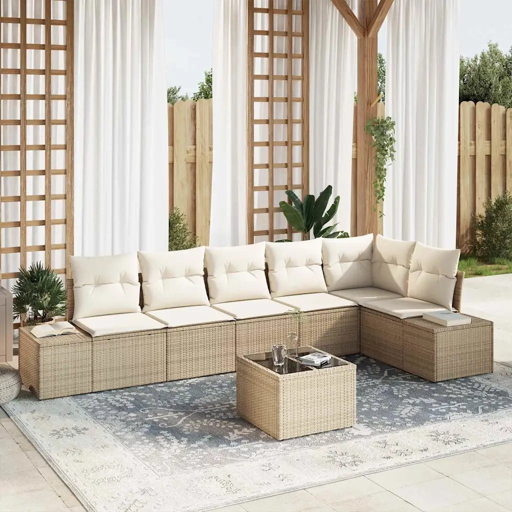 Set Divano da Giardino Beige e Crema polyrattan