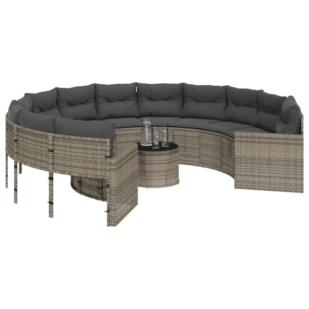 Divano da Giardino Tavolo e Cuscini Circolare Grigio Polyrattan 3318536