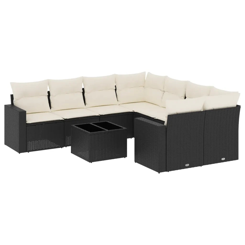 Set Divani da Giardino 9 pz con Cuscini Nero in Polyrattan