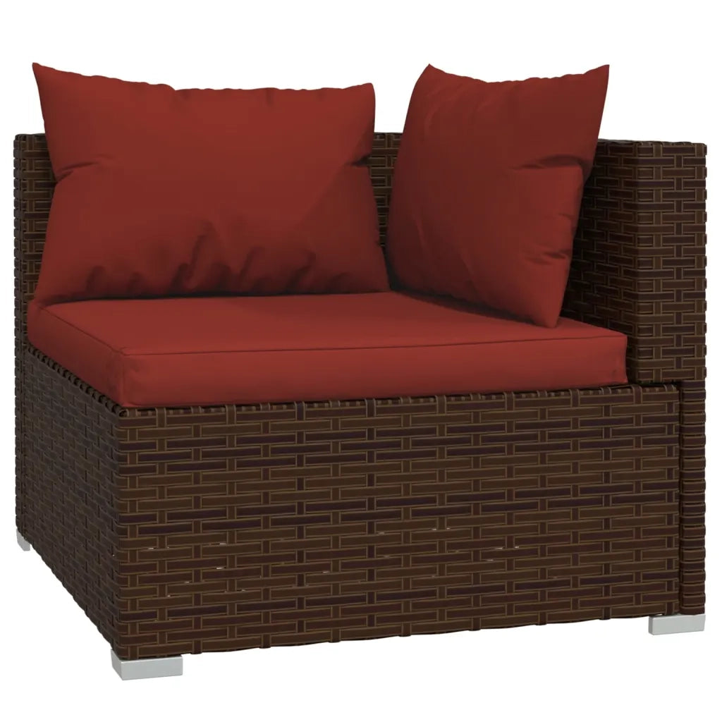 Set Divani da Giardino 9 pz con Cuscini in Polyrattan Marrone