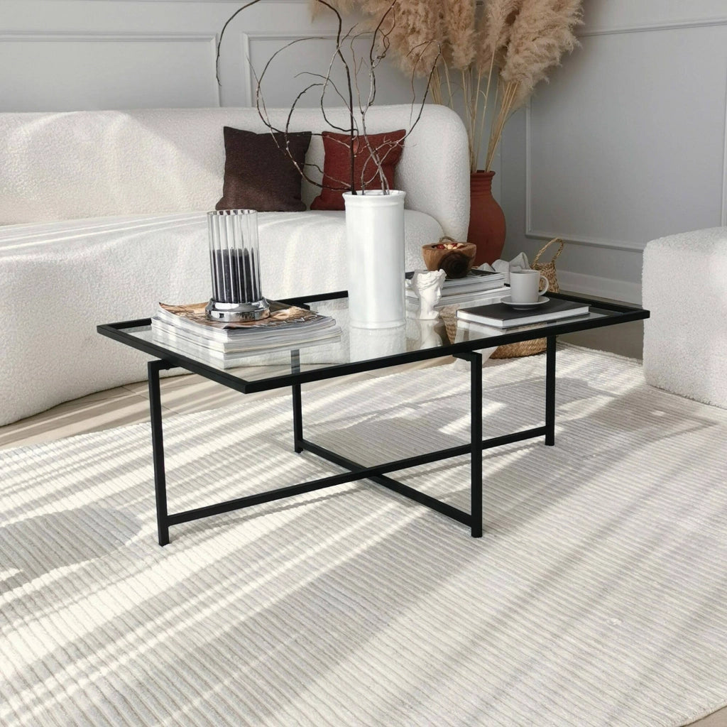 Anna, Tavolino da Salotto Resistente All'appannamento, 94x64x35h cm Nero