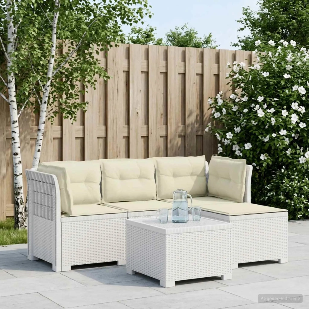 Divano da giardino 4 posti con cuscini aspetto rattan PP Bianco 3443950