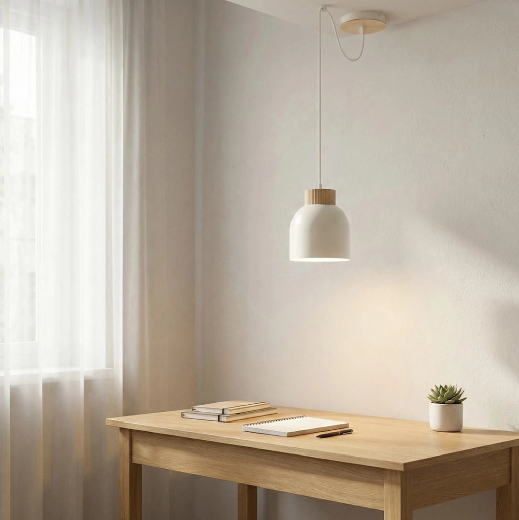 Lampada sospesa KRU bianca legno 1xE27 Emibig