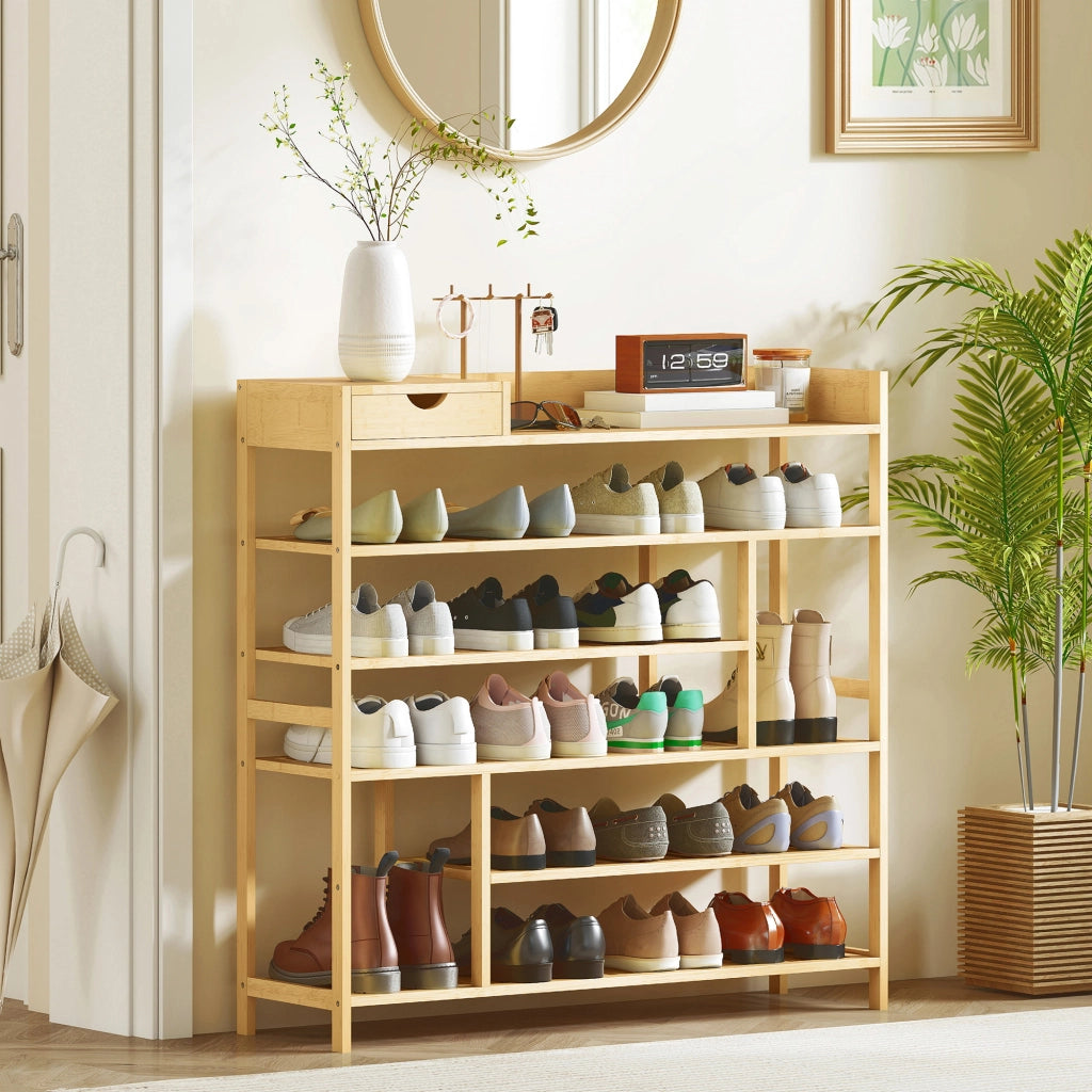 Scarpiera in bambu con cassetti e ripiani ¨C Minimal ¨C Bianco 6 livelli