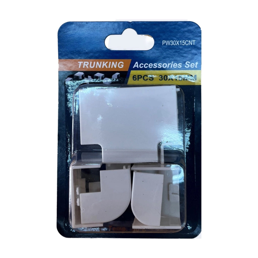 Kit 6 Accessori Per Canaline Passacavi 30X15mm, Connettore Lineare, Forma L, Forma T, Angolare Piatto Interno Esterno, Colore Bianco