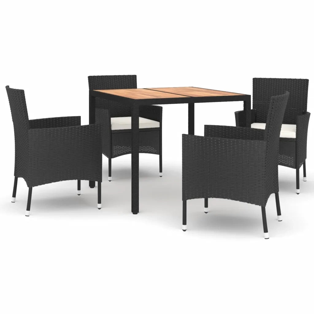 Set da Pranzo da Giardino 5 pz Nero con Cuscini in Polyrattan 3187389