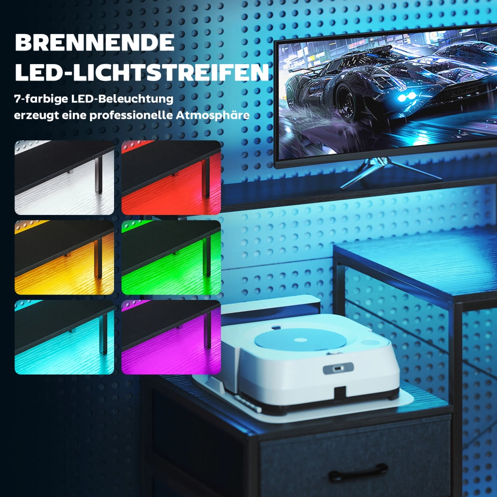 Scrivania Gaming Angolare con LED e Prese ¨C zephmum ¨C Nero 165x80x91,5 cm