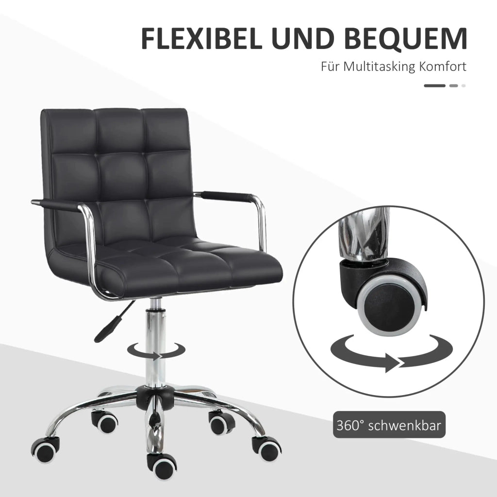 SEDIA UFFICIO Girevole Regolabile 46-61 cm Nero PVC con Braccioli