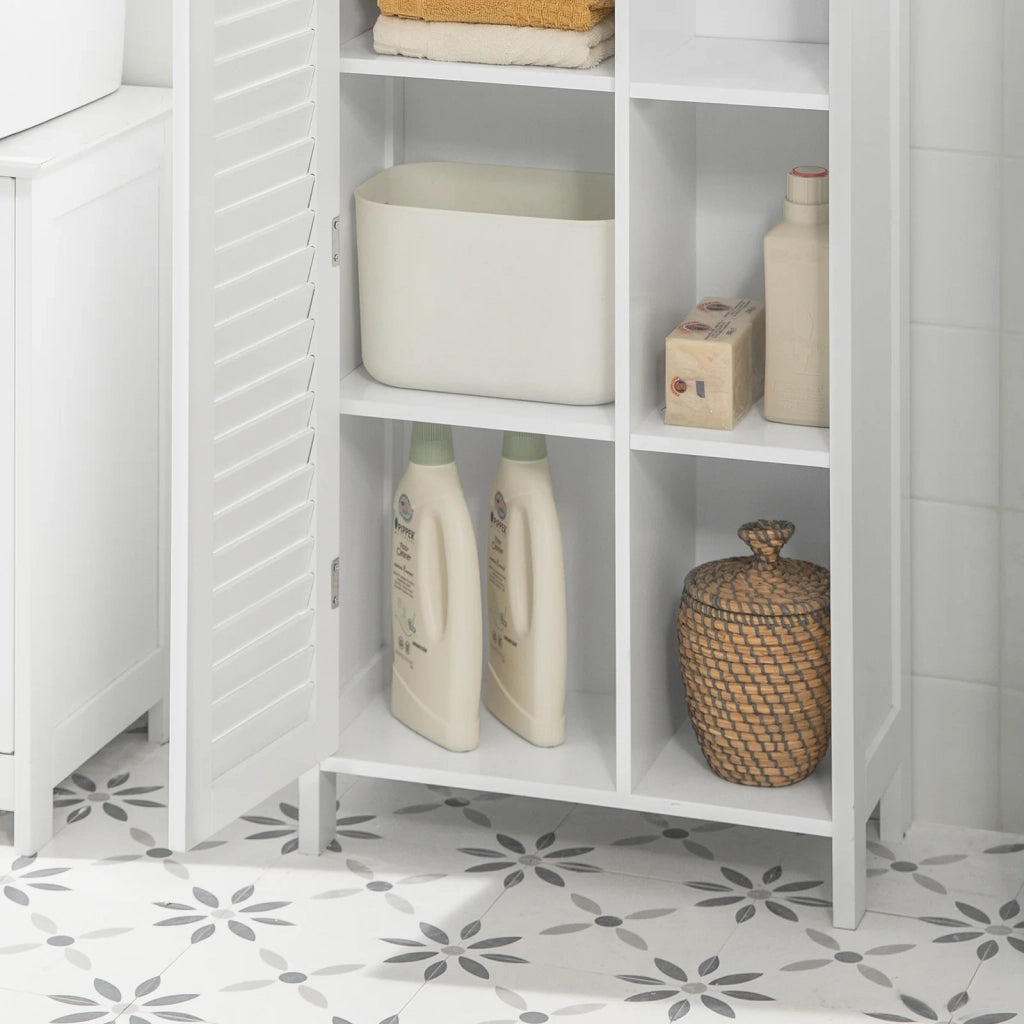 Mobiletto bagno Armadietto bagno Mobile bagno con anta lamellare comò Mobile contenitore bianco L48xP24xA96cm, BZR39-W