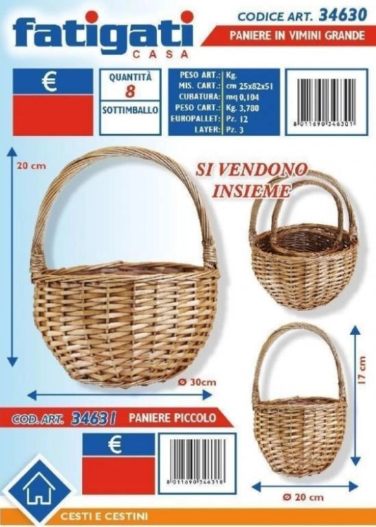 Paniere vimini piccolo diam. 20 x h. 17 cm fatigati