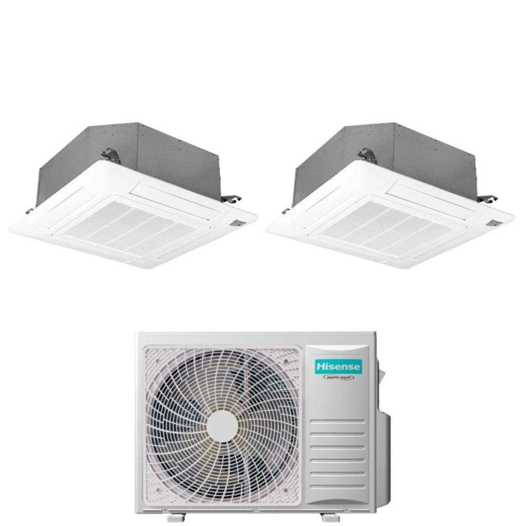 Climatizzatore Condizionatore Hisense Dual Split Inverter a Cassetta 18+18 con 4AMW81U4RJC R-32 Wi-Fi Optional 18000+18000 con Telecomando e Pannello Incluso