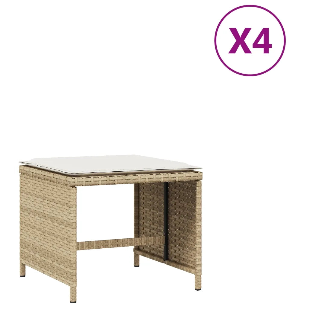 Sgabelli Giardino con Cuscini 4 pz Beige 40x40x35 cm Polyrattan CFW8313474