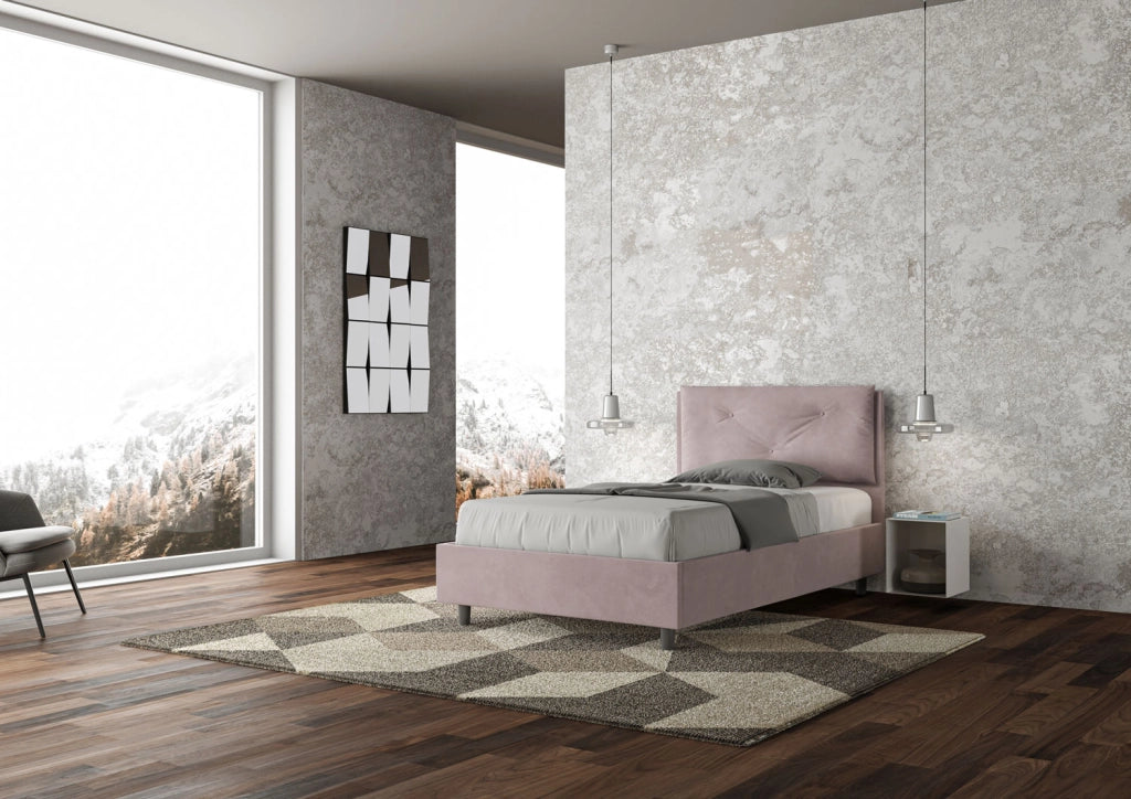 BS COM Letto una piazza e mezza senza rete imbottito 130x200 microfibra glicine Large