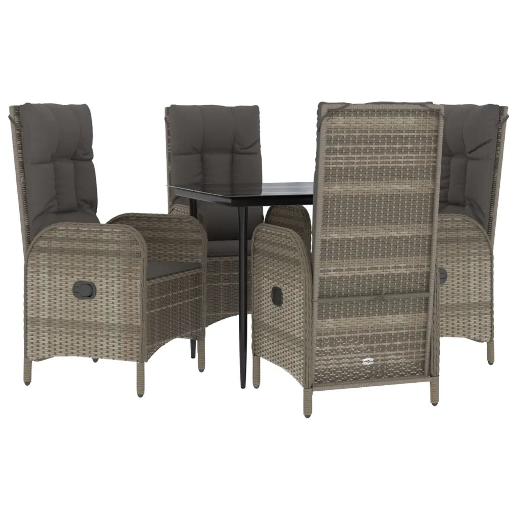 Set da Pranzo Giardino 5pz Nero e Grigio con Cuscini Polyrattan 3185178