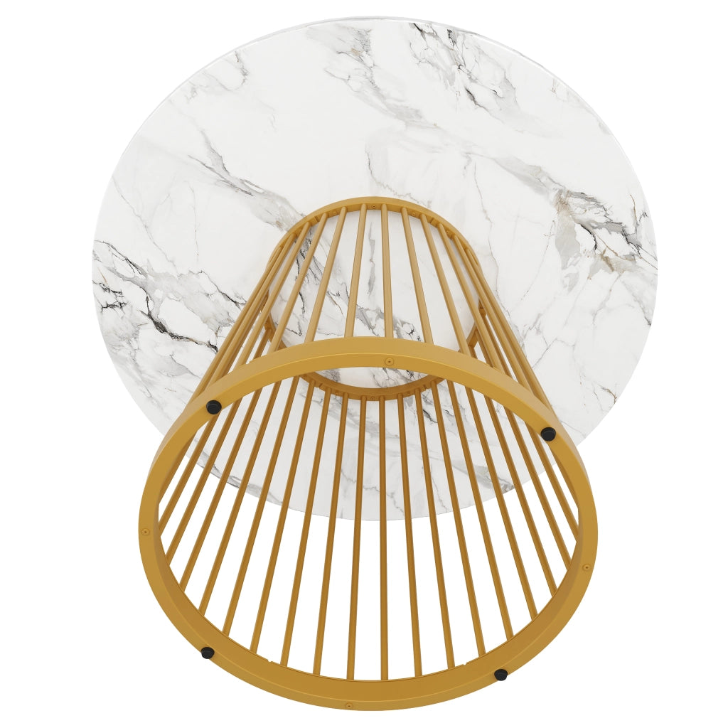 TAVOLO DA PRANZO Rotondo 80x80x76 cm MDF e Metallo Oro/Bianco