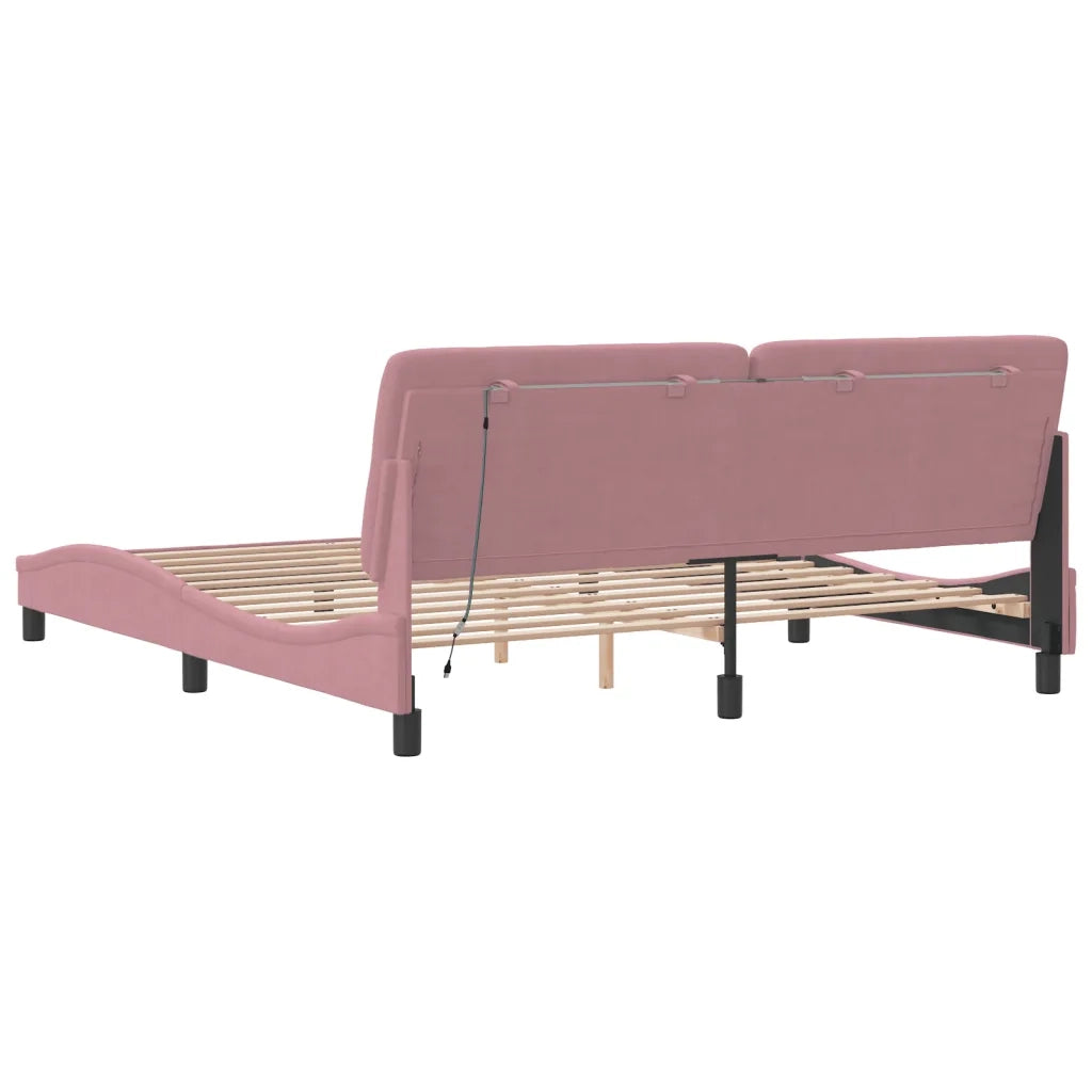 Letto matrimoniale | Letto per adulti | Giroletto con LED senza Materasso Rosa 180x200 cm in Velluto