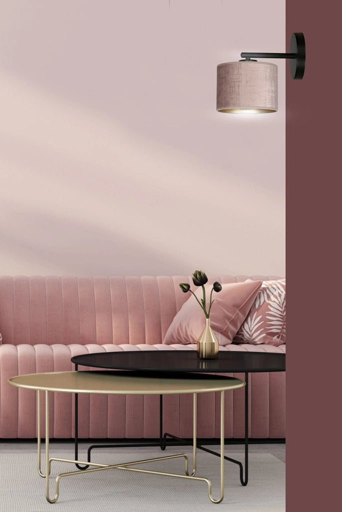 Applique Emibig Hilde K1 1xE27 rosa nero ottone tessuto