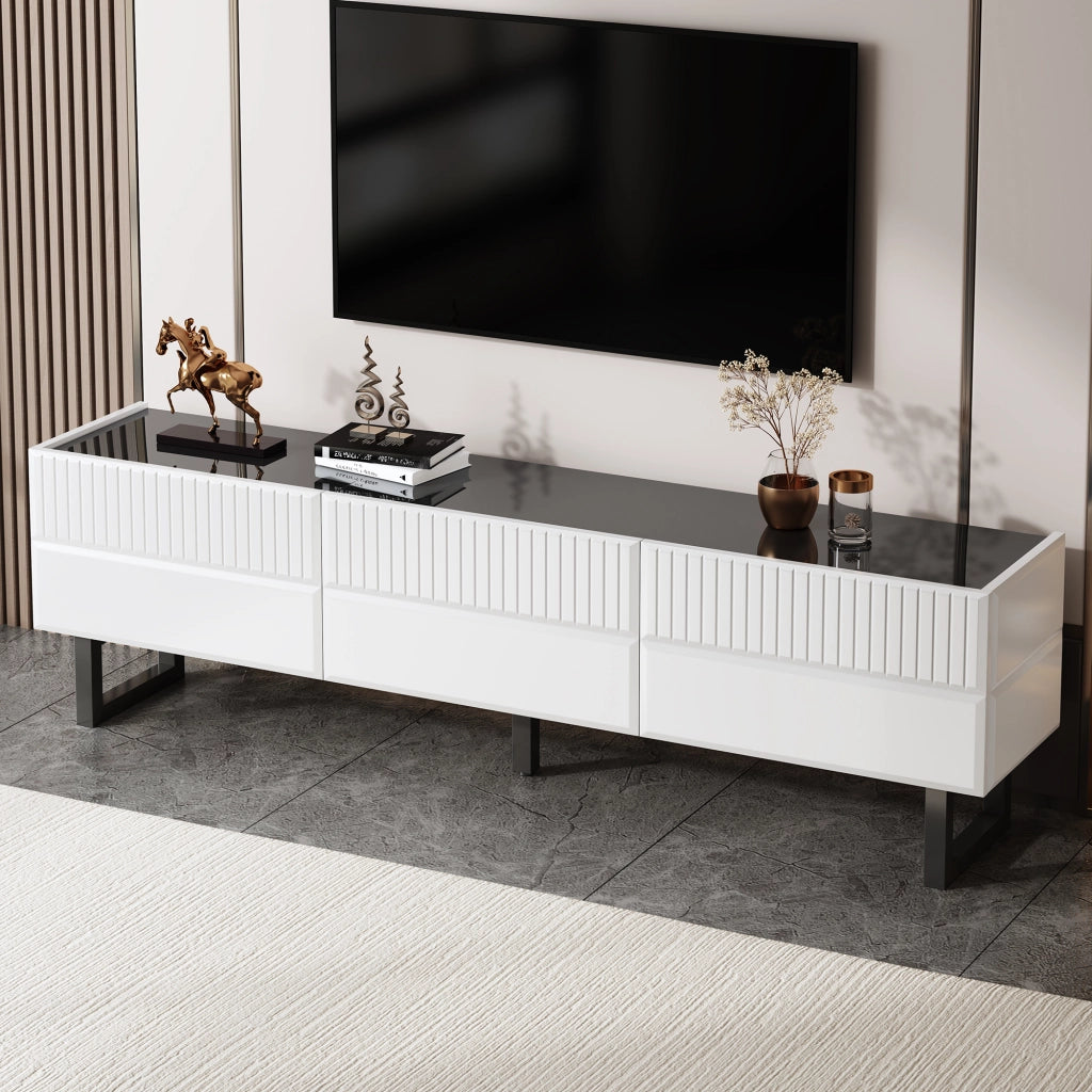 Cassettiera per TV nera e bianca in MDF e truciolare; lunghezza 170 cm