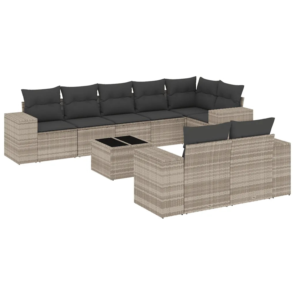 Set Divano da Giardino 9pz con Cuscini Grigio Chiaro Polyrattan