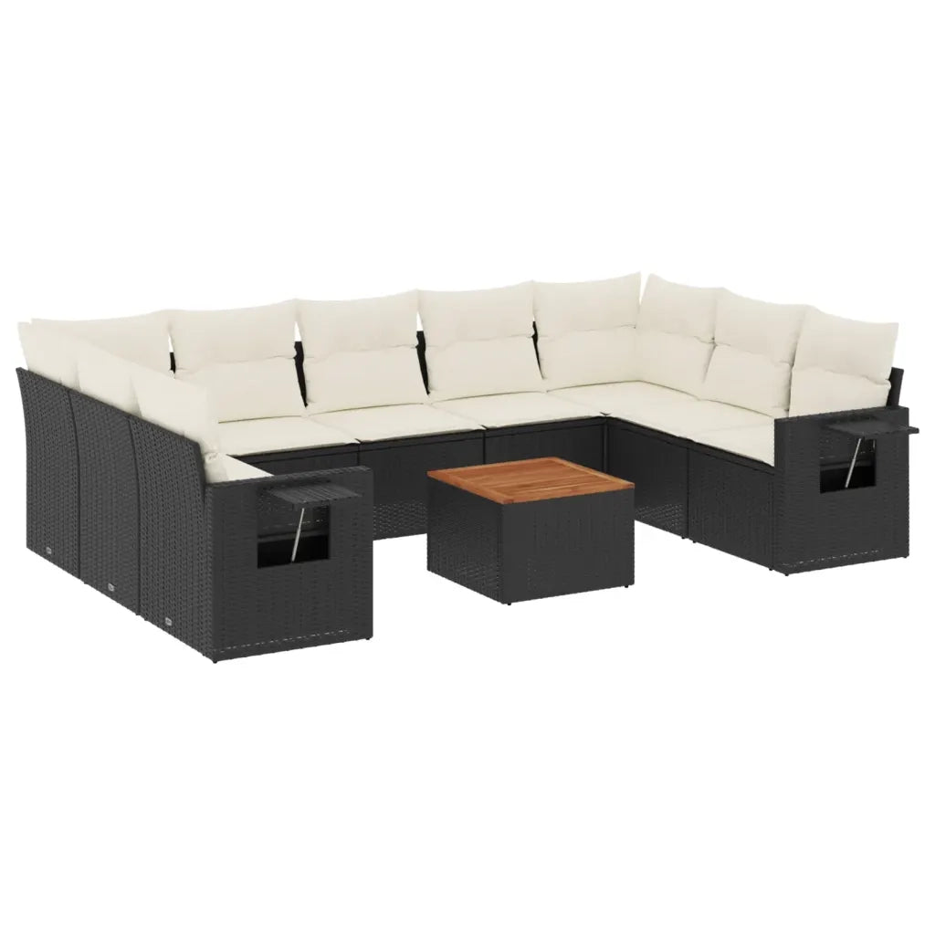 Set Divani da Giardino 10pz con Cuscini in Polyrattan Nero 3257036