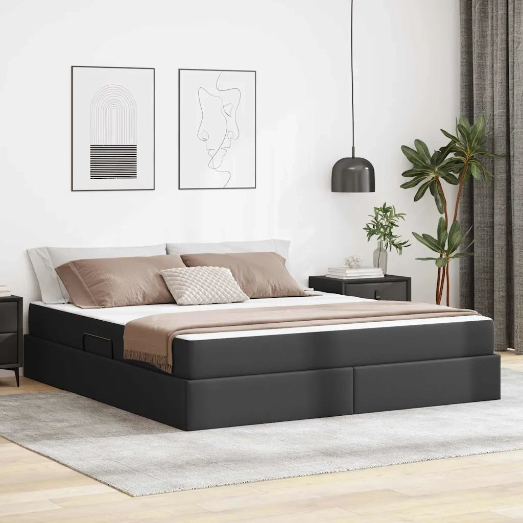 Letto con contenitore e materasso 2 pcs Nero Pelle