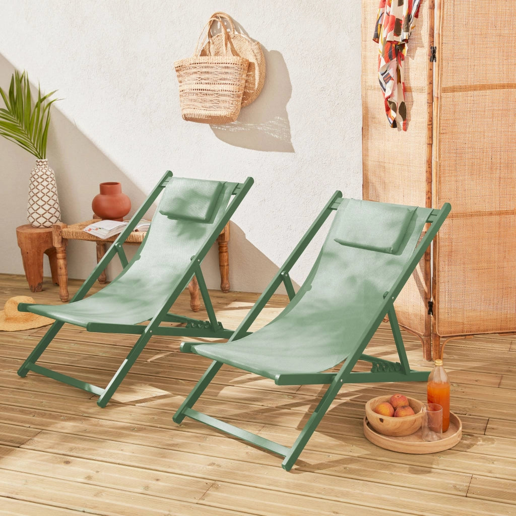Set 2 lettini prendisole in alluminio multiposizione, verde