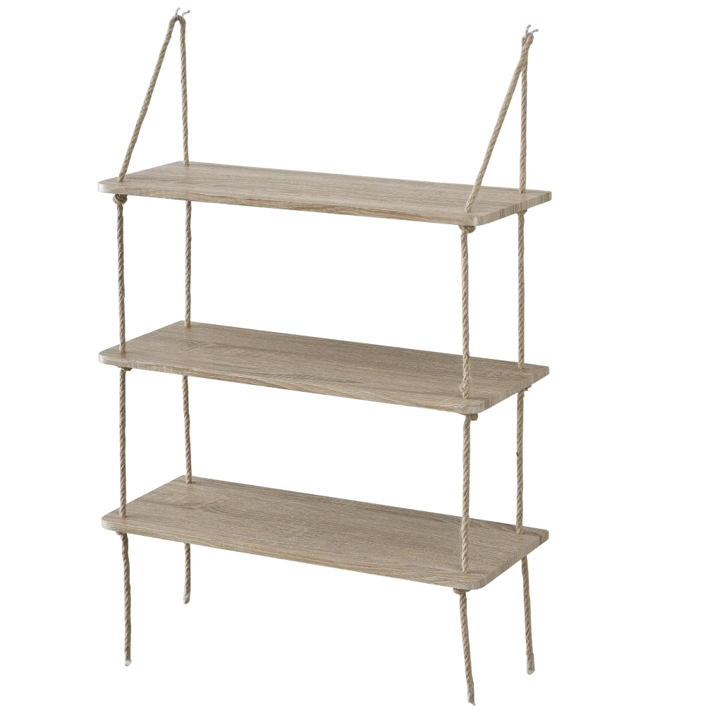 Scaffale da Parete Ösel a 3 Ripiani Sospesi con Corde - Effetto Legno [en.casa]