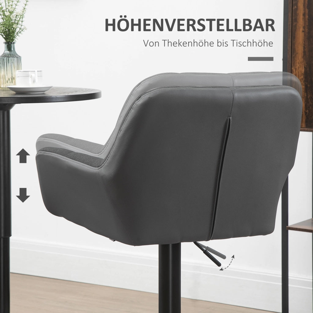 Set 2 Sgabelli Regolabili Stile Retr¨° ¨C Xylo ¨C Ecopelle Effetto Lino Grigio e Nero