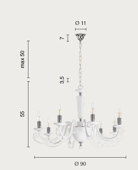LAMPADARIO CHERUBINI 8 LUCI CRISTALLO E CROMO ATTACCO E14 D.90CM