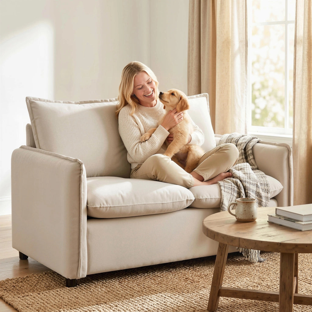 Divano 2 Posti Imbottito in Similpelle ¨C Minimal ¨C Crema