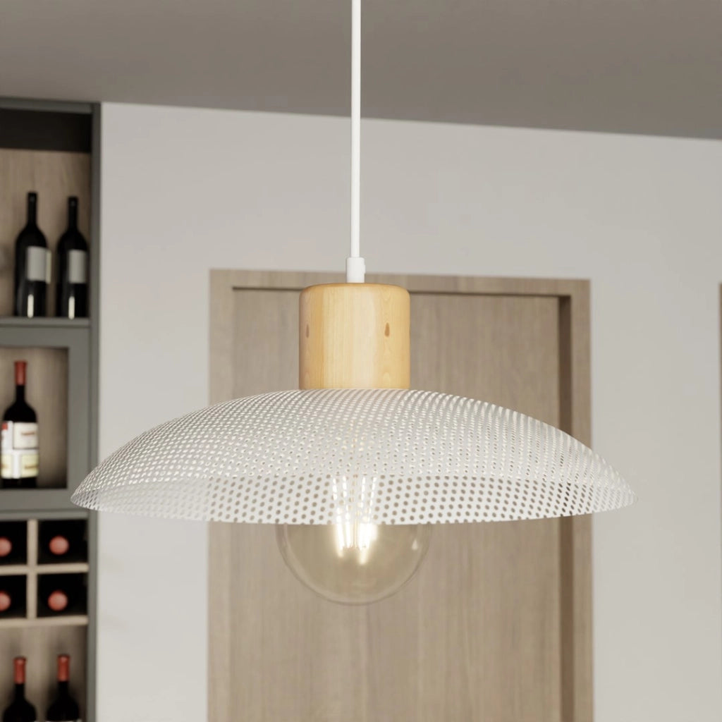 Lampada a sospensione scandi bianca legno KOBE E27 Emibig