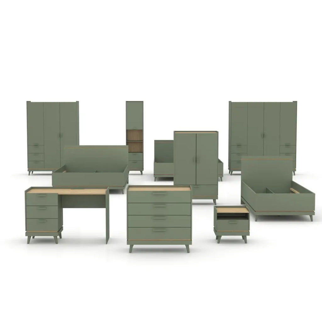 Letto NOKI – 180x200 cm verde e legno – Stile scandinavo